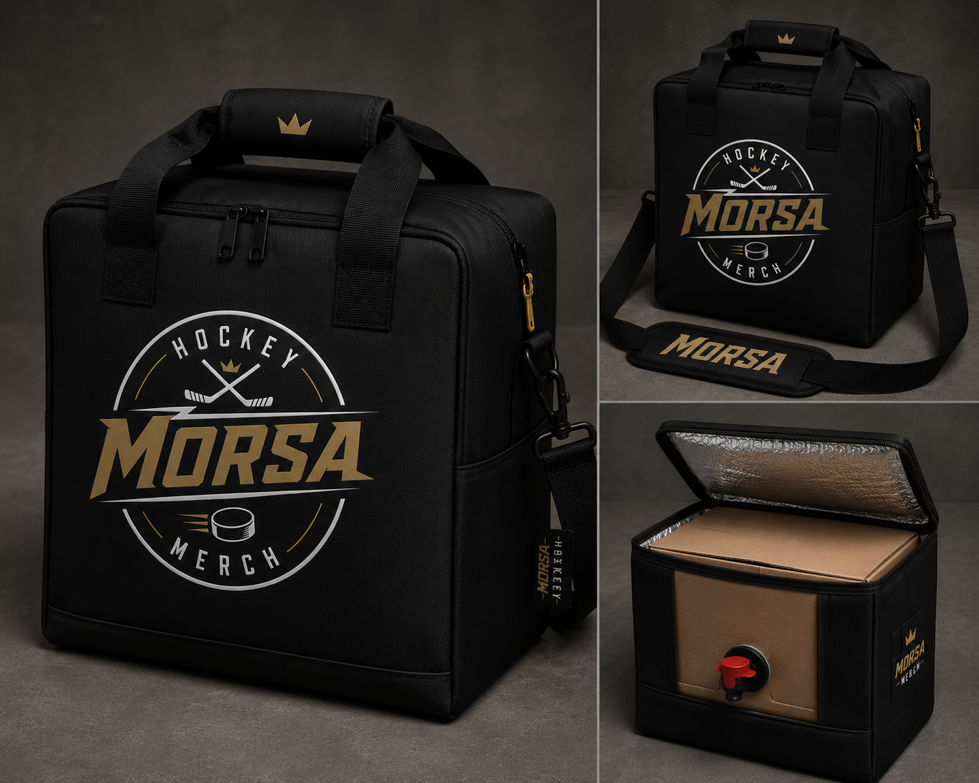 Kylväskan — svart kylväska med MORSA-logga och plats för bag-in-box